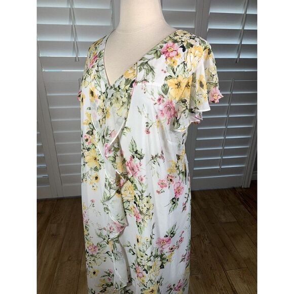 Emma Michele White Pink Floral Chiffon Slip Dress 3X Flutter Sleeve Brunch NEW - Picture 3 of 12